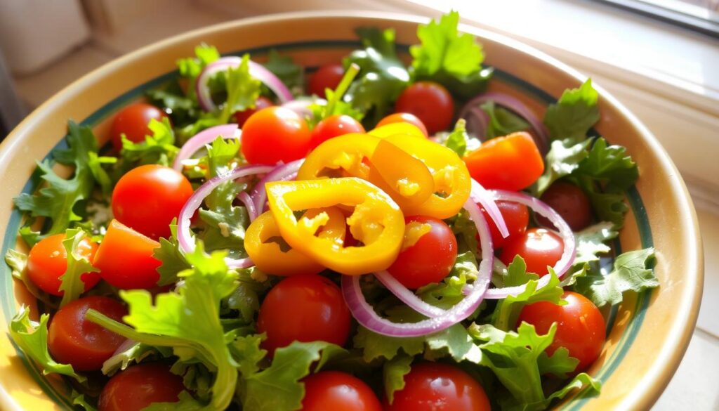 Pepperoncini peppers in salad