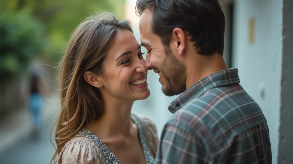 A couple on a date sharing a laugh, avoiding dating mistakes men make with women.